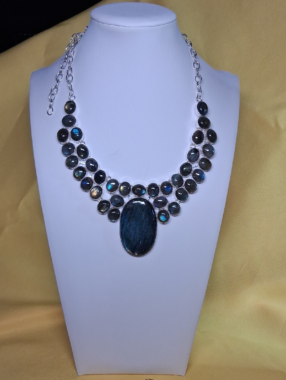 Handcrafted Labradorite Statement Necklace in Silverplate Setting